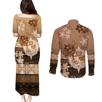 Tonga Emancipation Day Couples Matching Puletasi and Long Sleeve Button Shirt Tongan Kupesi Ngatu Pattern Vintage Style LT05 - Polynesian Pride