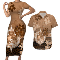 Tonga Emancipation Day Couples Matching Short Sleeve Bodycon Dress and Hawaiian Shirt Tongan Kupesi Ngatu Pattern Vintage Style LT05 Brown - Polynesian Pride