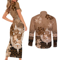 Tonga Emancipation Day Couples Matching Short Sleeve Bodycon Dress and Long Sleeve Button Shirt Tongan Kupesi Ngatu Pattern Vintage Style LT05 - Polynesian Pride