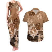 Tonga Emancipation Day Couples Matching Tank Maxi Dress and Hawaiian Shirt Tongan Kupesi Ngatu Pattern Vintage Style LT05 Brown - Polynesian Pride