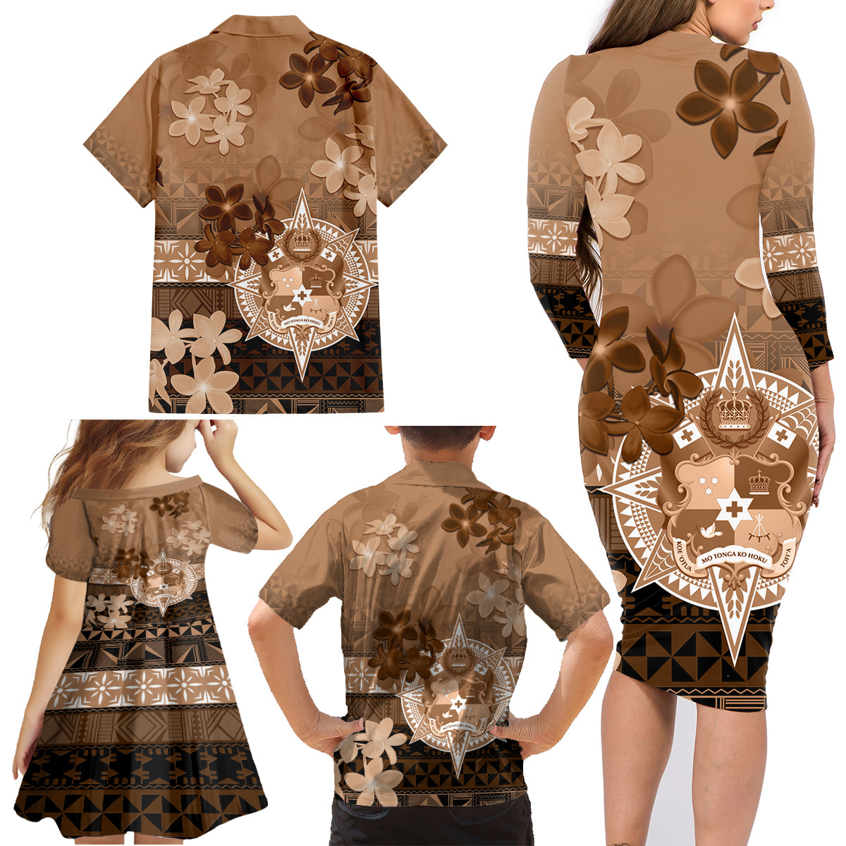 Tonga Emancipation Day Family Matching Long Sleeve Bodycon Dress and Hawaiian Shirt Tongan Kupesi Ngatu Pattern Vintage Style LT05 - Polynesian Pride