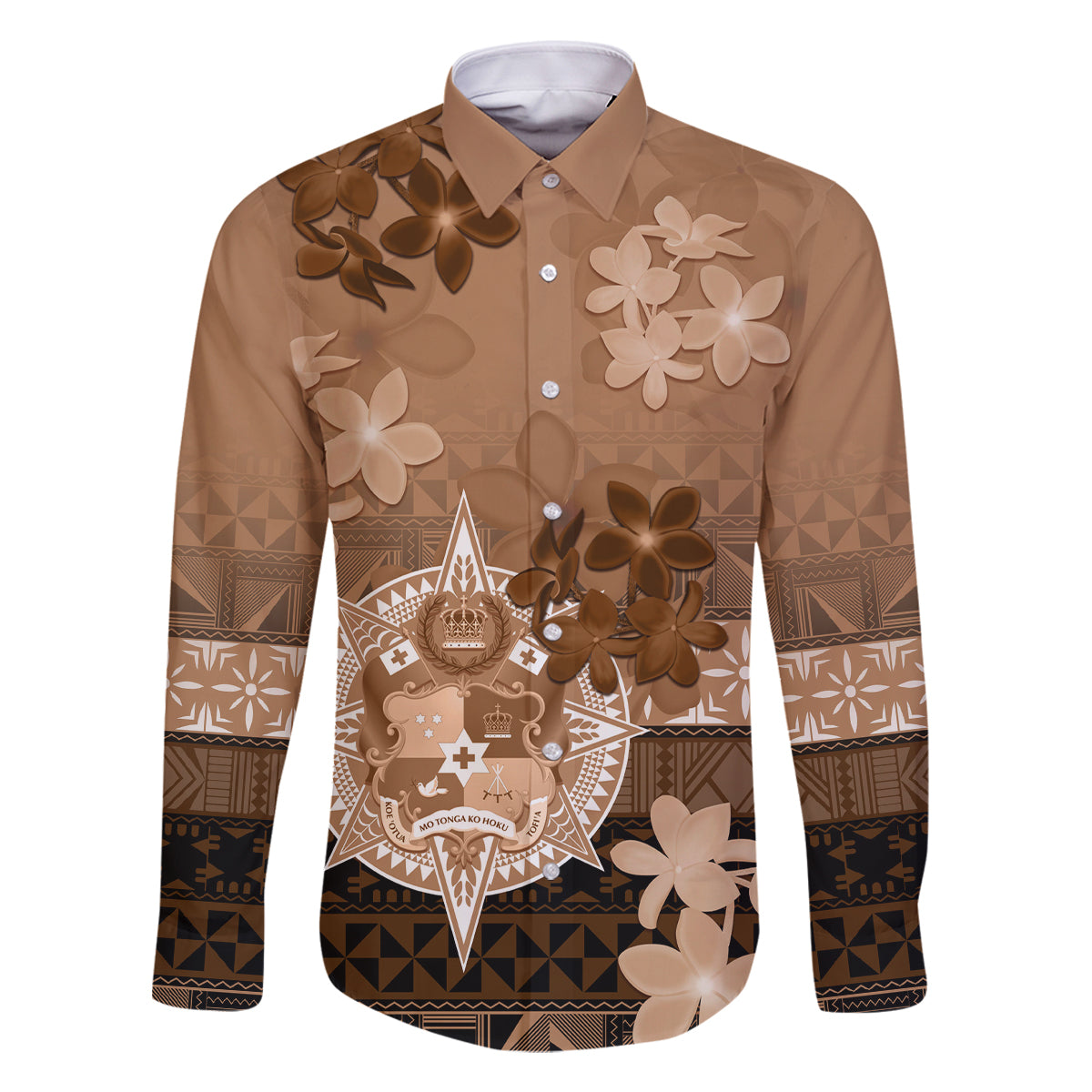 Tonga Emancipation Day Family Matching Long Sleeve Bodycon Dress and Hawaiian Shirt Tongan Kupesi Ngatu Pattern Vintage Style LT05 Dad's Shirt - Long Sleeve Brown - Polynesian Pride