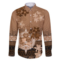 Tonga Emancipation Day Family Matching Long Sleeve Bodycon Dress and Hawaiian Shirt Tongan Kupesi Ngatu Pattern Vintage Style LT05 Dad's Shirt - Long Sleeve Brown - Polynesian Pride