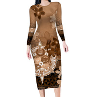Tonga Emancipation Day Family Matching Long Sleeve Bodycon Dress and Hawaiian Shirt Tongan Kupesi Ngatu Pattern Vintage Style LT05 Mom's Dress Brown - Polynesian Pride