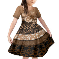 Tonga Emancipation Day Family Matching Mermaid Dress and Hawaiian Shirt Tongan Kupesi Ngatu Pattern Vintage Style LT05 Daughter's Dress Brown - Polynesian Pride