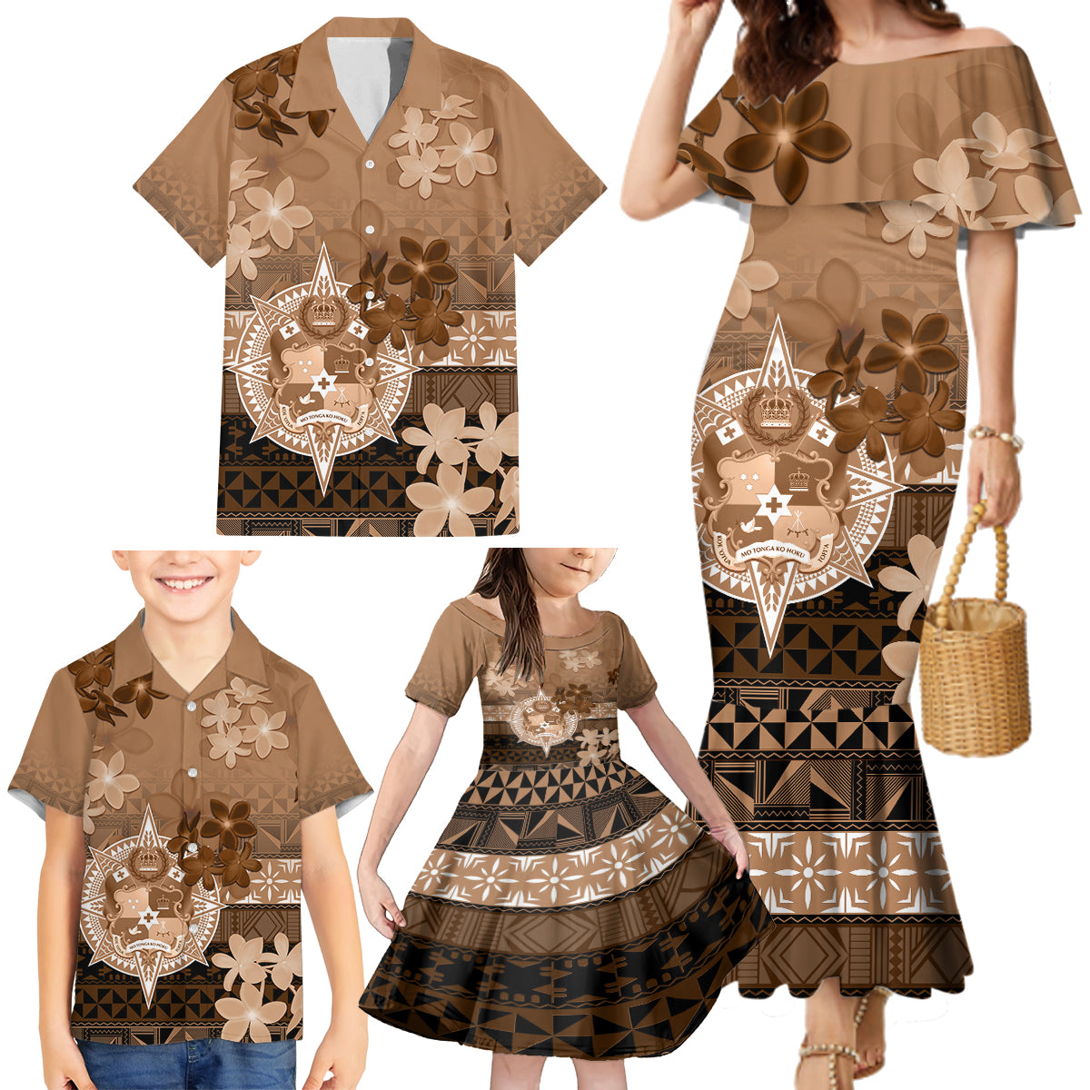 Tonga Emancipation Day Family Matching Mermaid Dress and Hawaiian Shirt Tongan Kupesi Ngatu Pattern Vintage Style LT05 - Polynesian Pride