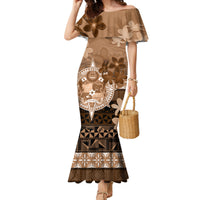 Tonga Emancipation Day Family Matching Mermaid Dress and Hawaiian Shirt Tongan Kupesi Ngatu Pattern Vintage Style LT05 Mom's Dress Brown - Polynesian Pride
