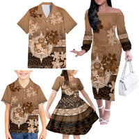 Tonga Emancipation Day Family Matching Off The Shoulder Long Sleeve Dress and Hawaiian Shirt Tongan Kupesi Ngatu Pattern Vintage Style LT05 - Polynesian Pride