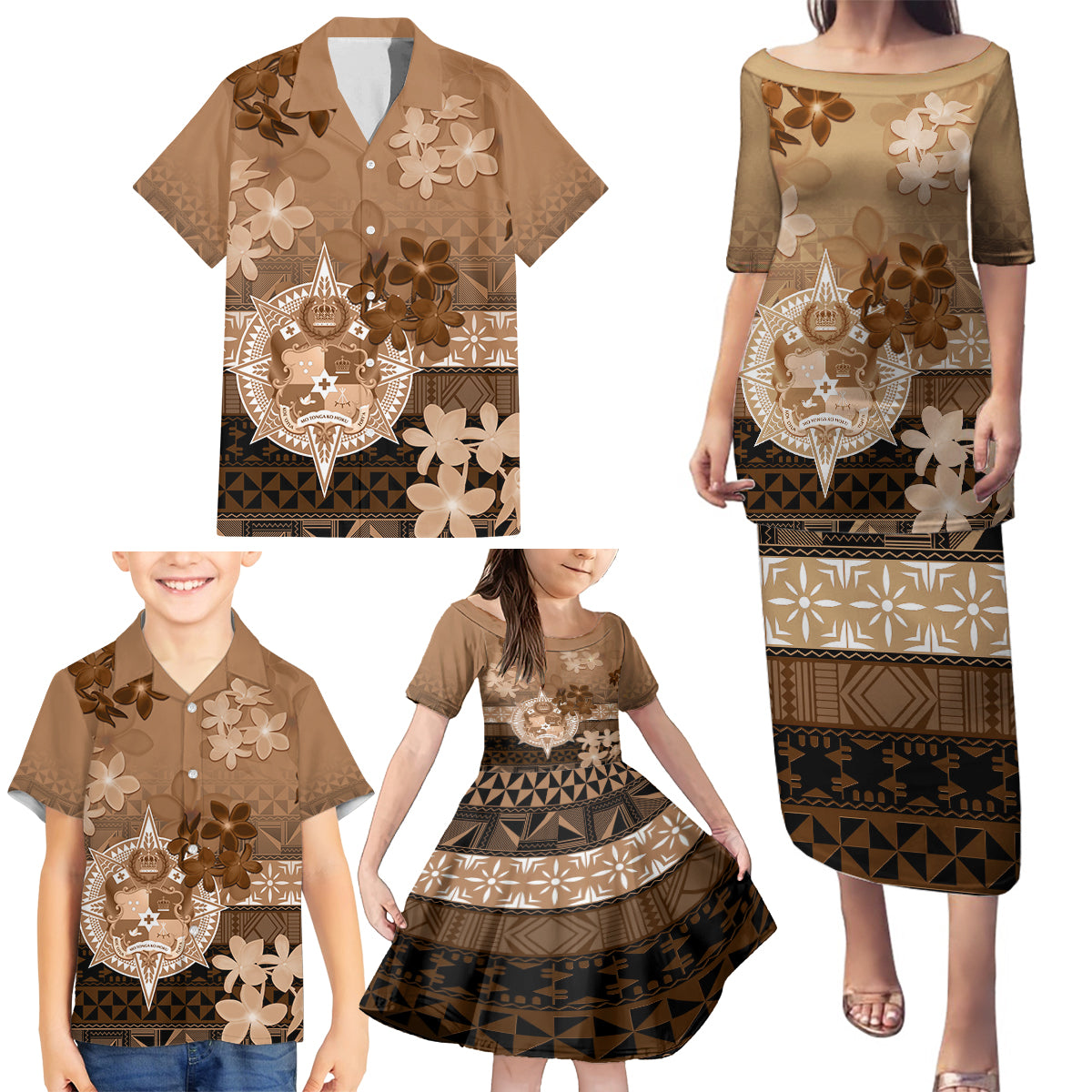 Tonga Emancipation Day Family Matching Puletasi and Hawaiian Shirt Tongan Kupesi Ngatu Pattern Vintage Style LT05 - Polynesian Pride