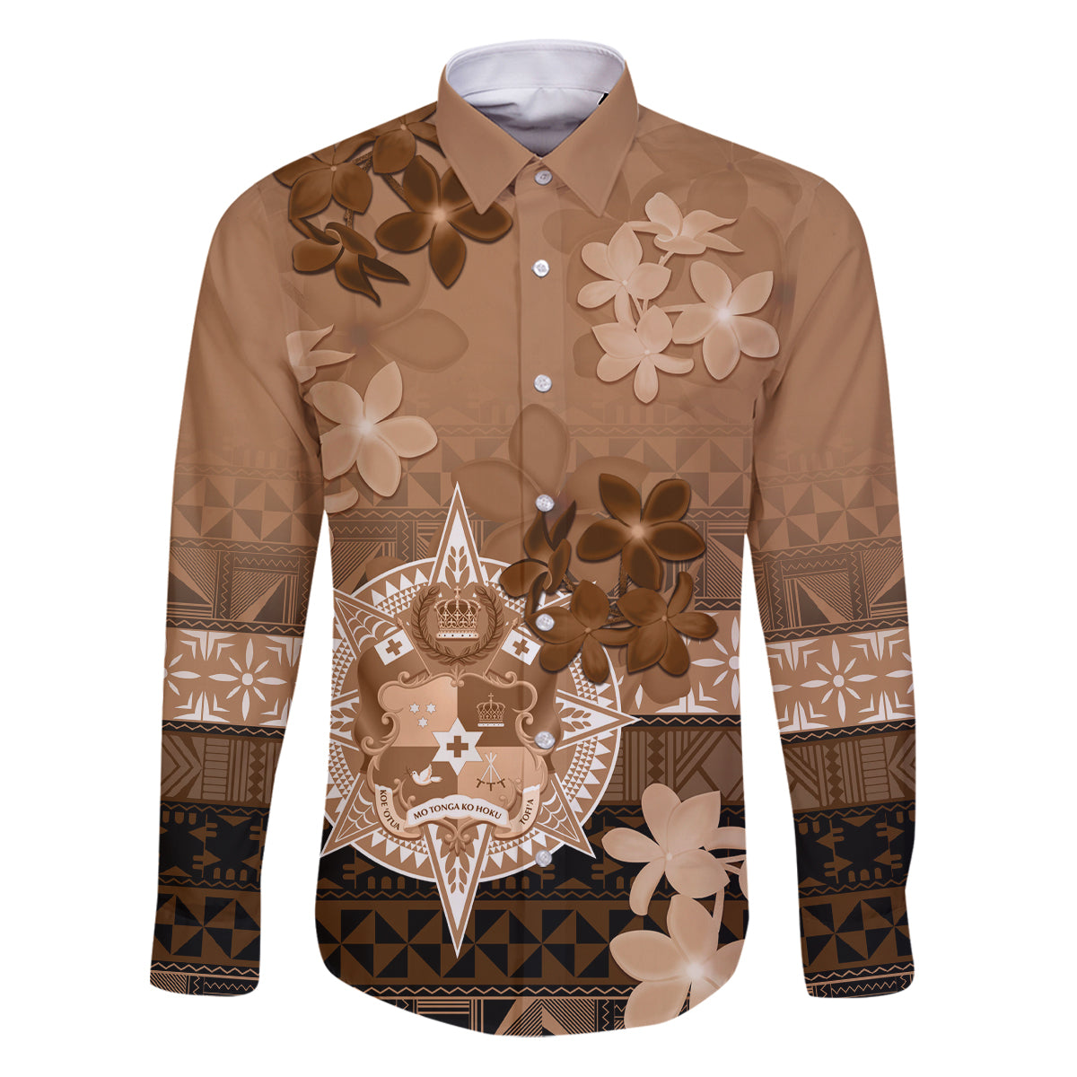 Tonga Emancipation Day Family Matching Puletasi and Hawaiian Shirt Tongan Kupesi Ngatu Pattern Vintage Style LT05 Dad's Shirt - Long Sleeve Brown - Polynesian Pride