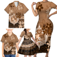 Tonga Emancipation Day Family Matching Short Sleeve Bodycon Dress and Hawaiian Shirt Tongan Kupesi Ngatu Pattern Vintage Style LT05 - Polynesian Pride