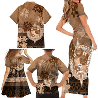 Tonga Emancipation Day Family Matching Short Sleeve Bodycon Dress and Hawaiian Shirt Tongan Kupesi Ngatu Pattern Vintage Style LT05 - Polynesian Pride