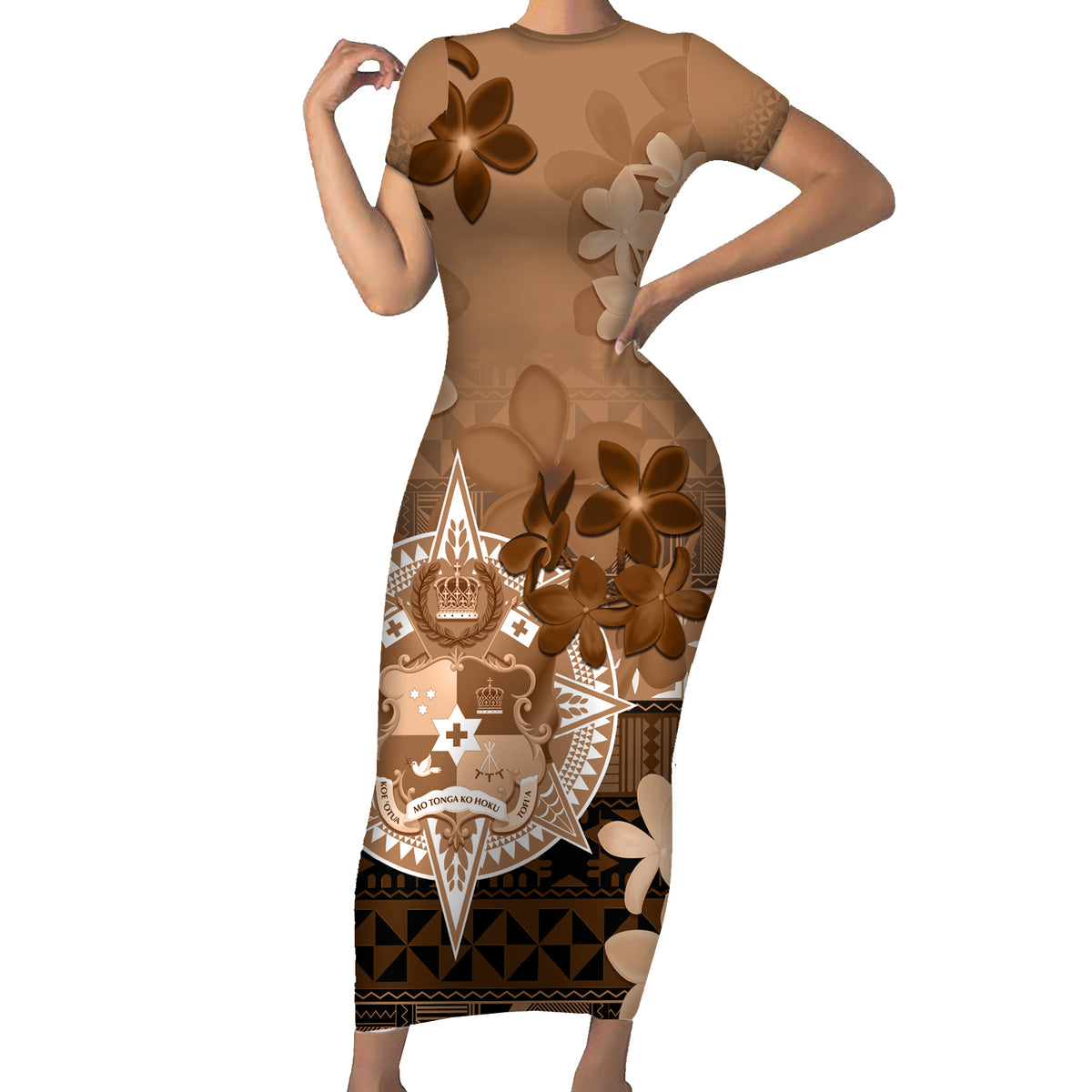 Tonga Emancipation Day Family Matching Short Sleeve Bodycon Dress and Hawaiian Shirt Tongan Kupesi Ngatu Pattern Vintage Style LT05 Mom's Dress Brown - Polynesian Pride