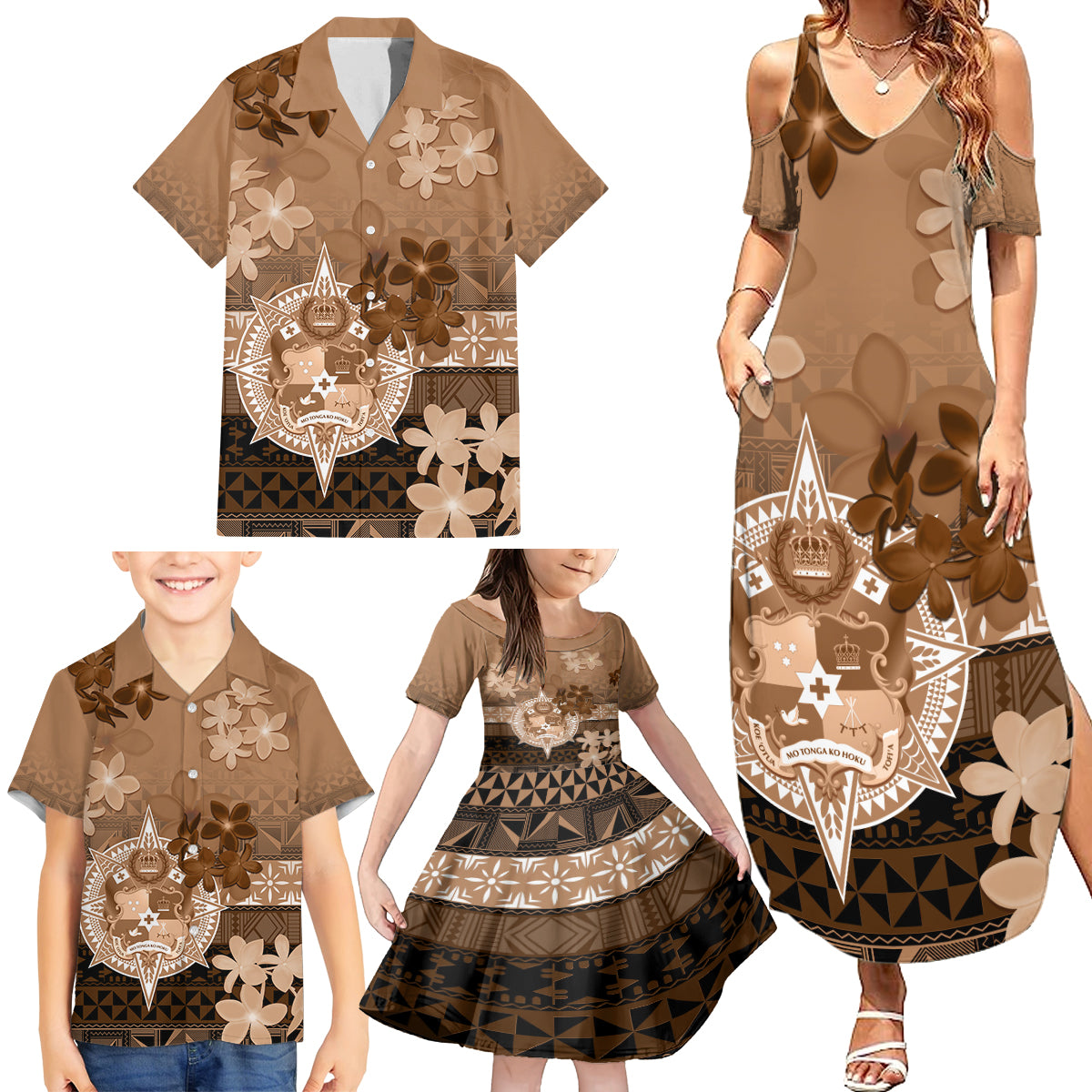 Tonga Emancipation Day Family Matching Summer Maxi Dress and Hawaiian Shirt Tongan Kupesi Ngatu Pattern Vintage Style LT05 - Polynesian Pride