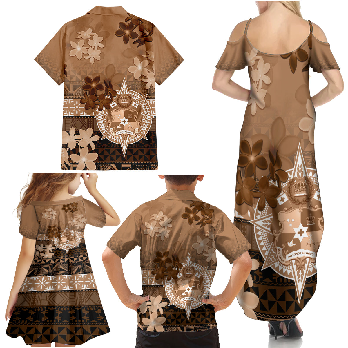 Tonga Emancipation Day Family Matching Summer Maxi Dress and Hawaiian Shirt Tongan Kupesi Ngatu Pattern Vintage Style LT05 - Polynesian Pride