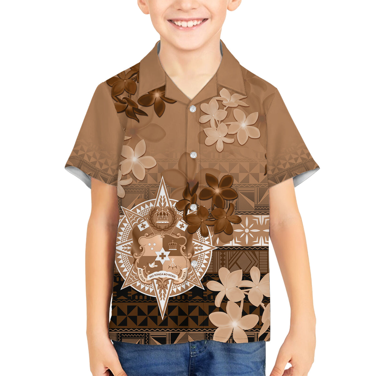 Tonga Emancipation Day Family Matching Summer Maxi Dress and Hawaiian Shirt Tongan Kupesi Ngatu Pattern Vintage Style LT05 Son's Shirt Brown - Polynesian Pride