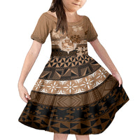 Tonga Emancipation Day Family Matching Tank Maxi Dress and Hawaiian Shirt Tongan Kupesi Ngatu Pattern Vintage Style LT05 Daughter's Dress Brown - Polynesian Pride