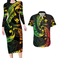 AAPI Heritage Month Couples Matching Long Sleeve Bodycon Dress and Hawaiian Shirt Kanaka Maoli Polynesian Tribal Wave LT05 Reggae - Polynesian Pride