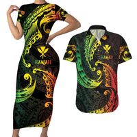 AAPI Heritage Month Couples Matching Short Sleeve Bodycon Dress and Hawaiian Shirt Kanaka Maoli Polynesian Tribal Wave LT05 Reggae - Polynesian Pride