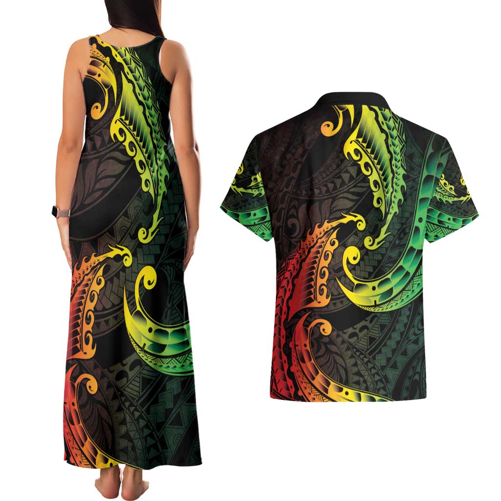 AAPI Heritage Month Couples Matching Tank Maxi Dress and Hawaiian Shirt Kanaka Maoli Polynesian Tribal Wave LT05 - Polynesian Pride