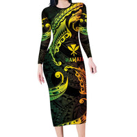 AAPI Heritage Month Family Matching Long Sleeve Bodycon Dress and Hawaiian Shirt Kanaka Maoli Polynesian Tribal Wave LT05 Mom's Dress Reggae - Polynesian Pride