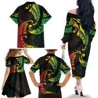 AAPI Heritage Month Family Matching Off The Shoulder Long Sleeve Dress and Hawaiian Shirt Kanaka Maoli Polynesian Tribal Wave LT05 - Polynesian Pride