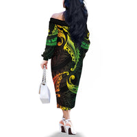 AAPI Heritage Month Family Matching Off The Shoulder Long Sleeve Dress and Hawaiian Shirt Kanaka Maoli Polynesian Tribal Wave LT05 - Polynesian Pride