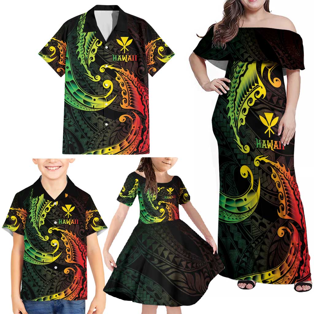 AAPI Heritage Month Family Matching Off Shoulder Maxi Dress and Hawaiian Shirt Kanaka Maoli Polynesian Tribal Wave LT05 - Polynesian Pride