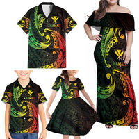 AAPI Heritage Month Family Matching Off Shoulder Maxi Dress and Hawaiian Shirt Kanaka Maoli Polynesian Tribal Wave LT05 - Polynesian Pride