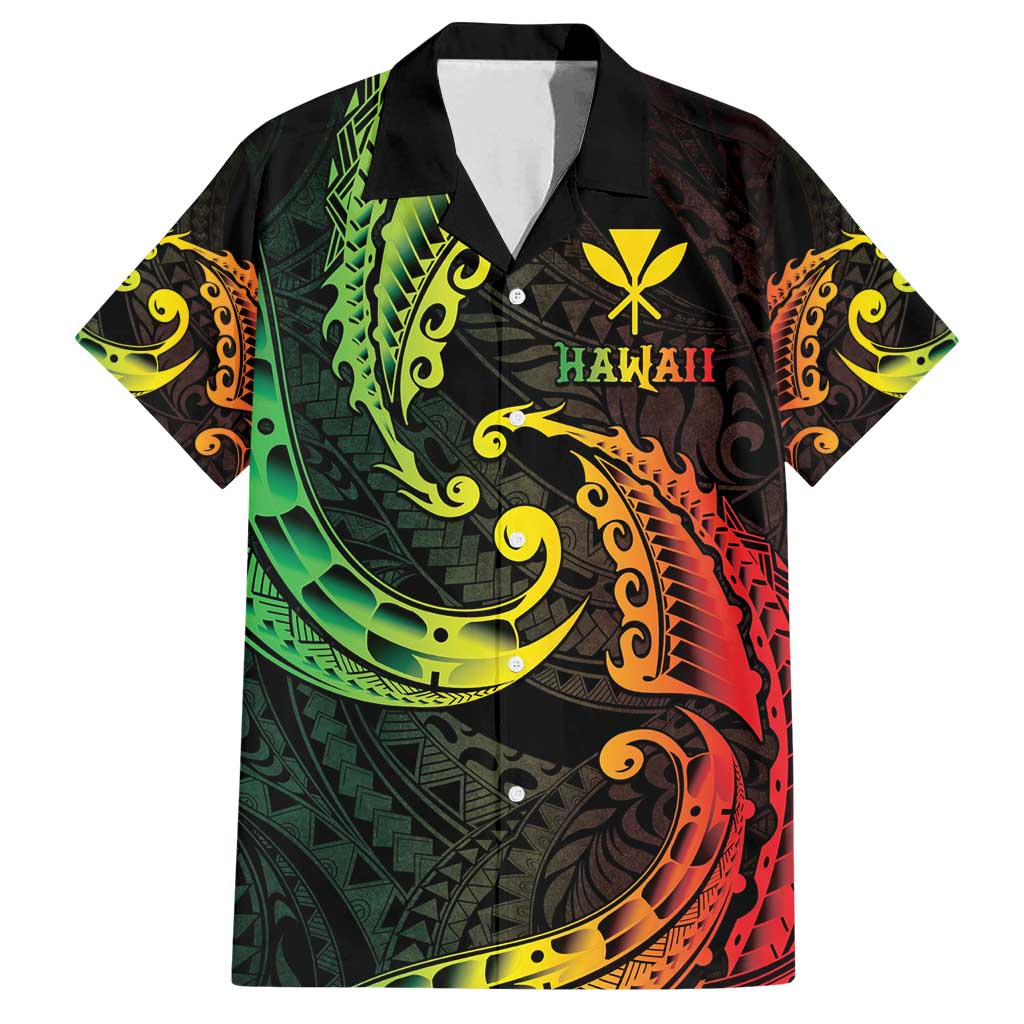 AAPI Heritage Month Family Matching Off Shoulder Maxi Dress and Hawaiian Shirt Kanaka Maoli Polynesian Tribal Wave LT05 Dad's Shirt - Short Sleeve Reggae - Polynesian Pride