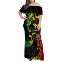 AAPI Heritage Month Family Matching Off Shoulder Maxi Dress and Hawaiian Shirt Kanaka Maoli Polynesian Tribal Wave LT05 Mom's Dress Reggae - Polynesian Pride