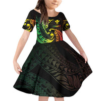 AAPI Heritage Month Family Matching Off Shoulder Short Dress and Hawaiian Shirt Kanaka Maoli Polynesian Tribal Wave LT05 Daughter's Dress Reggae - Polynesian Pride