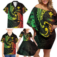 AAPI Heritage Month Family Matching Off Shoulder Short Dress and Hawaiian Shirt Kanaka Maoli Polynesian Tribal Wave LT05 - Polynesian Pride
