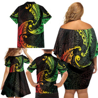 AAPI Heritage Month Family Matching Off Shoulder Short Dress and Hawaiian Shirt Kanaka Maoli Polynesian Tribal Wave LT05 - Polynesian Pride