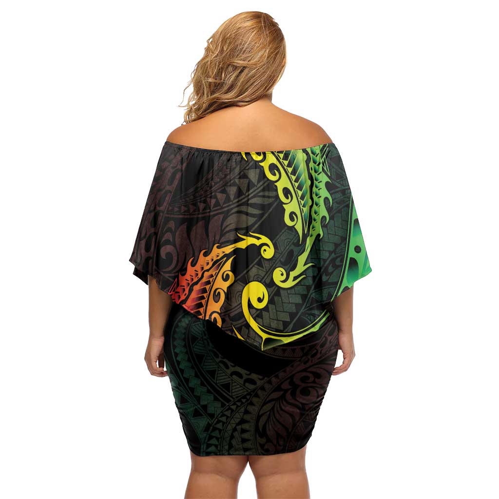 AAPI Heritage Month Family Matching Off Shoulder Short Dress and Hawaiian Shirt Kanaka Maoli Polynesian Tribal Wave LT05 - Polynesian Pride