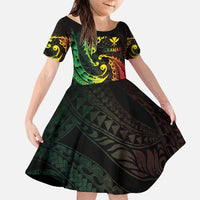 AAPI Heritage Month Family Matching Puletasi and Hawaiian Shirt Kanaka Maoli Polynesian Tribal Wave LT05 Daughter's Dress Reggae - Polynesian Pride