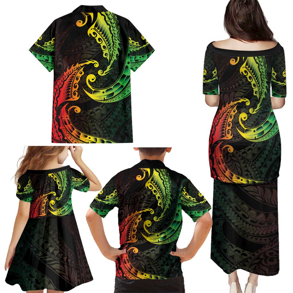 AAPI Heritage Month Family Matching Puletasi and Hawaiian Shirt Kanaka Maoli Polynesian Tribal Wave LT05 - Polynesian Pride