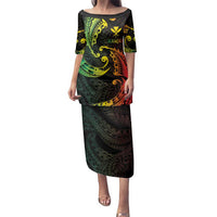 AAPI Heritage Month Family Matching Puletasi and Hawaiian Shirt Kanaka Maoli Polynesian Tribal Wave LT05 Mom's Dress Reggae - Polynesian Pride