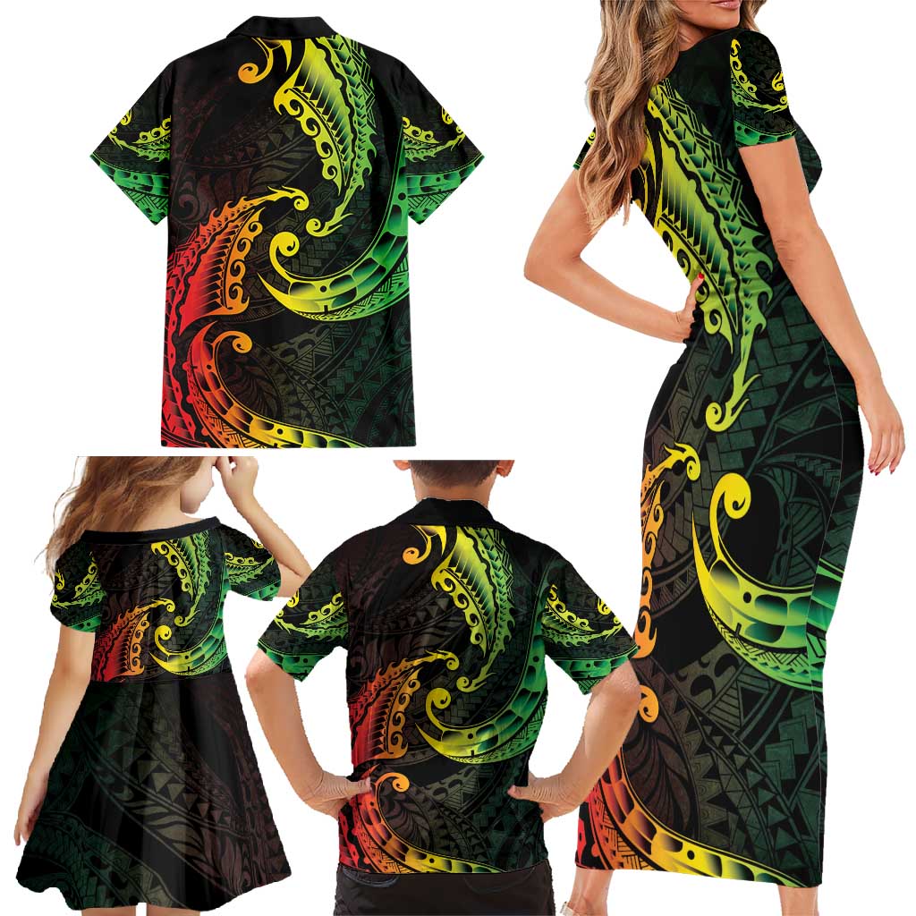 AAPI Heritage Month Family Matching Short Sleeve Bodycon Dress and Hawaiian Shirt Kanaka Maoli Polynesian Tribal Wave LT05 - Polynesian Pride