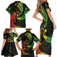 AAPI Heritage Month Family Matching Short Sleeve Bodycon Dress and Hawaiian Shirt Kanaka Maoli Polynesian Tribal Wave LT05 - Polynesian Pride