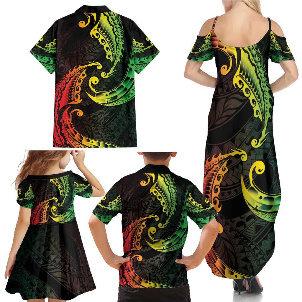 AAPI Heritage Month Family Matching Summer Maxi Dress and Hawaiian Shirt Kanaka Maoli Polynesian Tribal Wave LT05 - Polynesian Pride