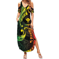 AAPI Heritage Month Family Matching Summer Maxi Dress and Hawaiian Shirt Kanaka Maoli Polynesian Tribal Wave LT05 Mom's Dress Reggae - Polynesian Pride