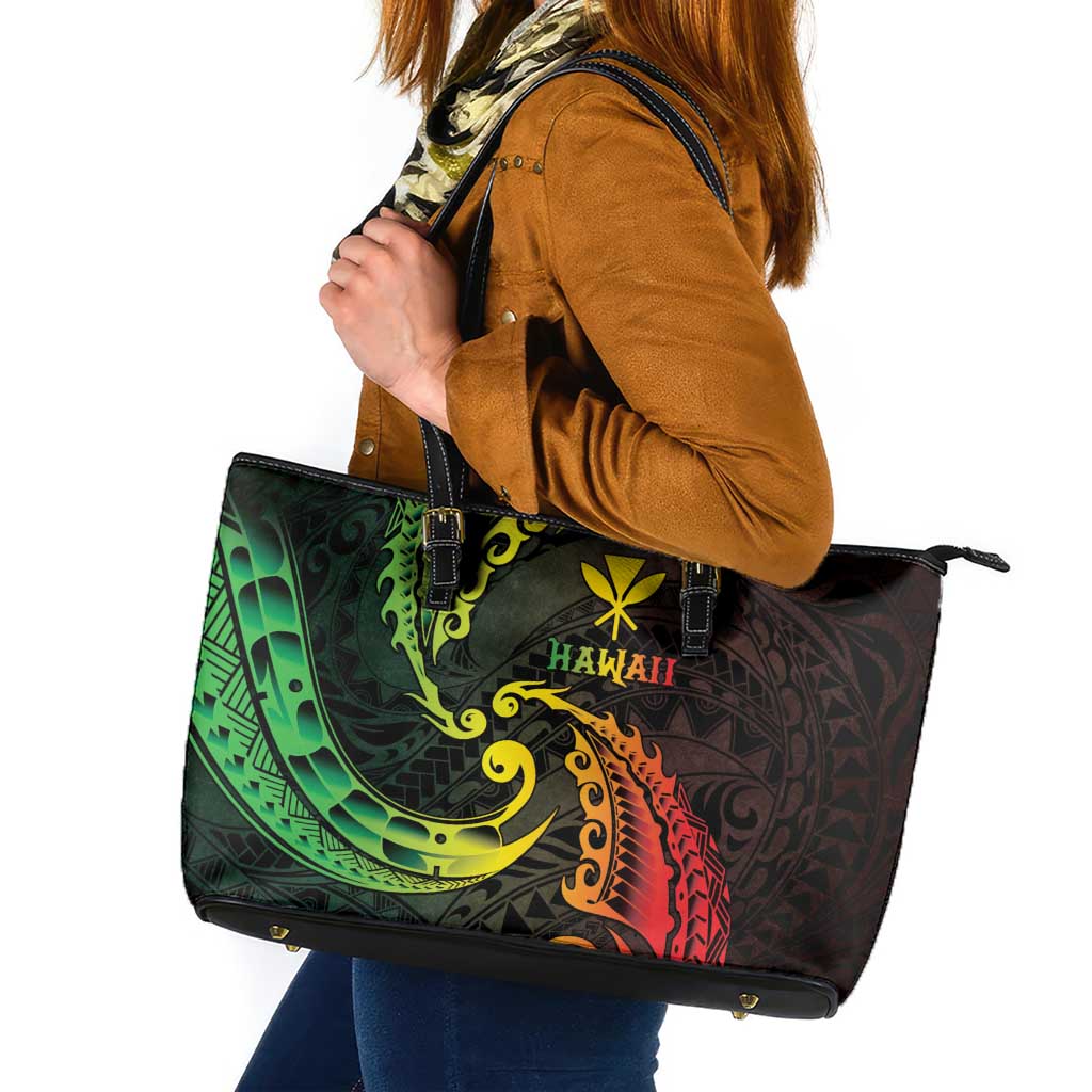 AAPI Heritage Month Leather Tote Bag Kanaka Maoli Polynesian Tribal Wave LT05 Reggae - Polynesian Pride