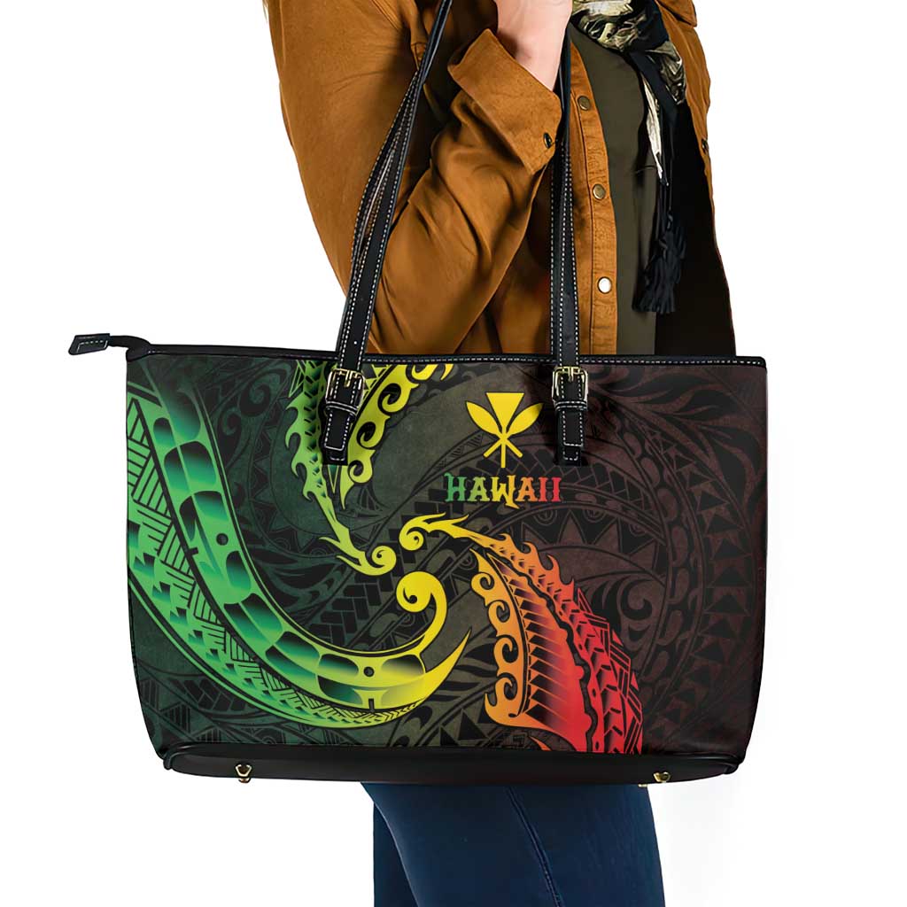AAPI Heritage Month Leather Tote Bag Kanaka Maoli Polynesian Tribal Wave LT05 - Polynesian Pride