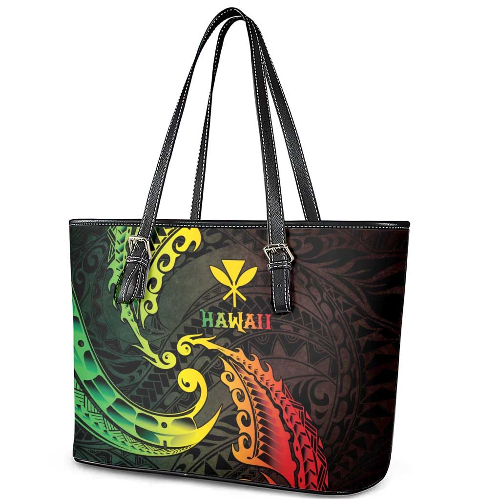 AAPI Heritage Month Leather Tote Bag Kanaka Maoli Polynesian Tribal Wave LT05 - Polynesian Pride