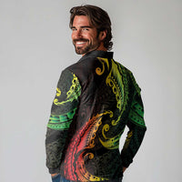AAPI Heritage Month Long Sleeve Polo Shirt Kanaka Maoli Polynesian Tribal Wave