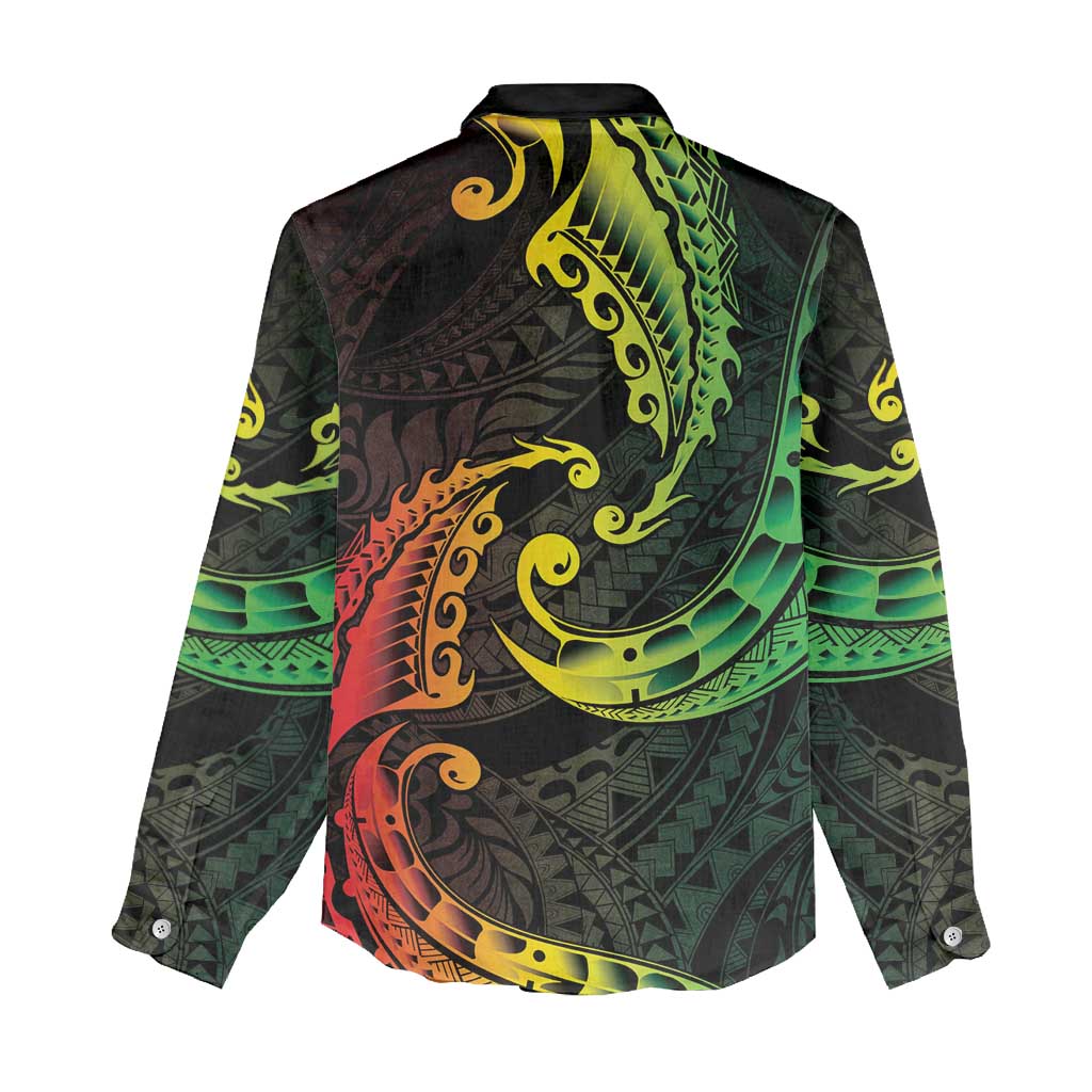 AAPI Heritage Month Women Casual Shirt Kanaka Maoli Polynesian Tribal Wave