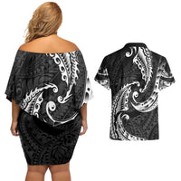 AAPI Heritage Month Couples Matching Off Shoulder Short Dress and Hawaiian Shirt American Samoa Polynesian Tribal Wave LT05 - Polynesian Pride