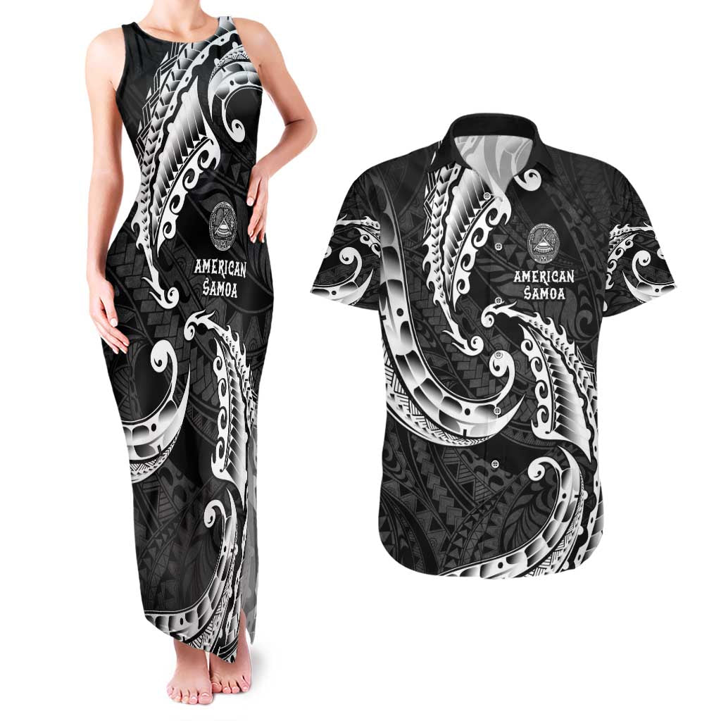 AAPI Heritage Month Couples Matching Tank Maxi Dress and Hawaiian Shirt American Samoa Polynesian Tribal Wave LT05 Black - Polynesian Pride