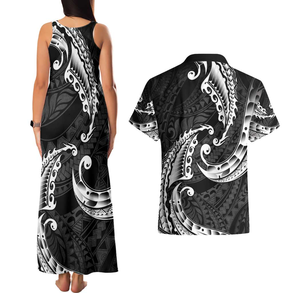 AAPI Heritage Month Couples Matching Tank Maxi Dress and Hawaiian Shirt American Samoa Polynesian Tribal Wave LT05 - Polynesian Pride
